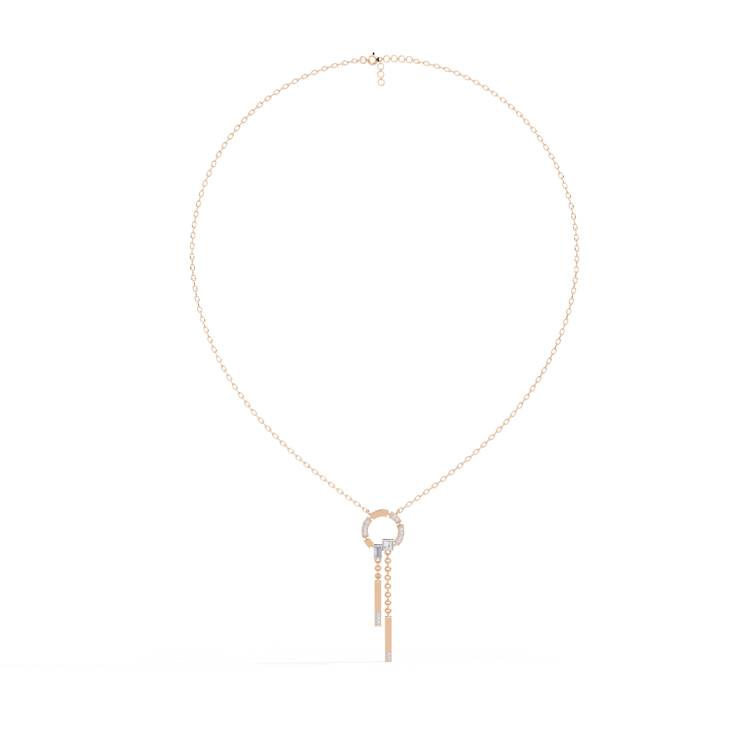 0.38 Ct Geometric Diamond Lariat Necklace 14K Gold Lab Grown