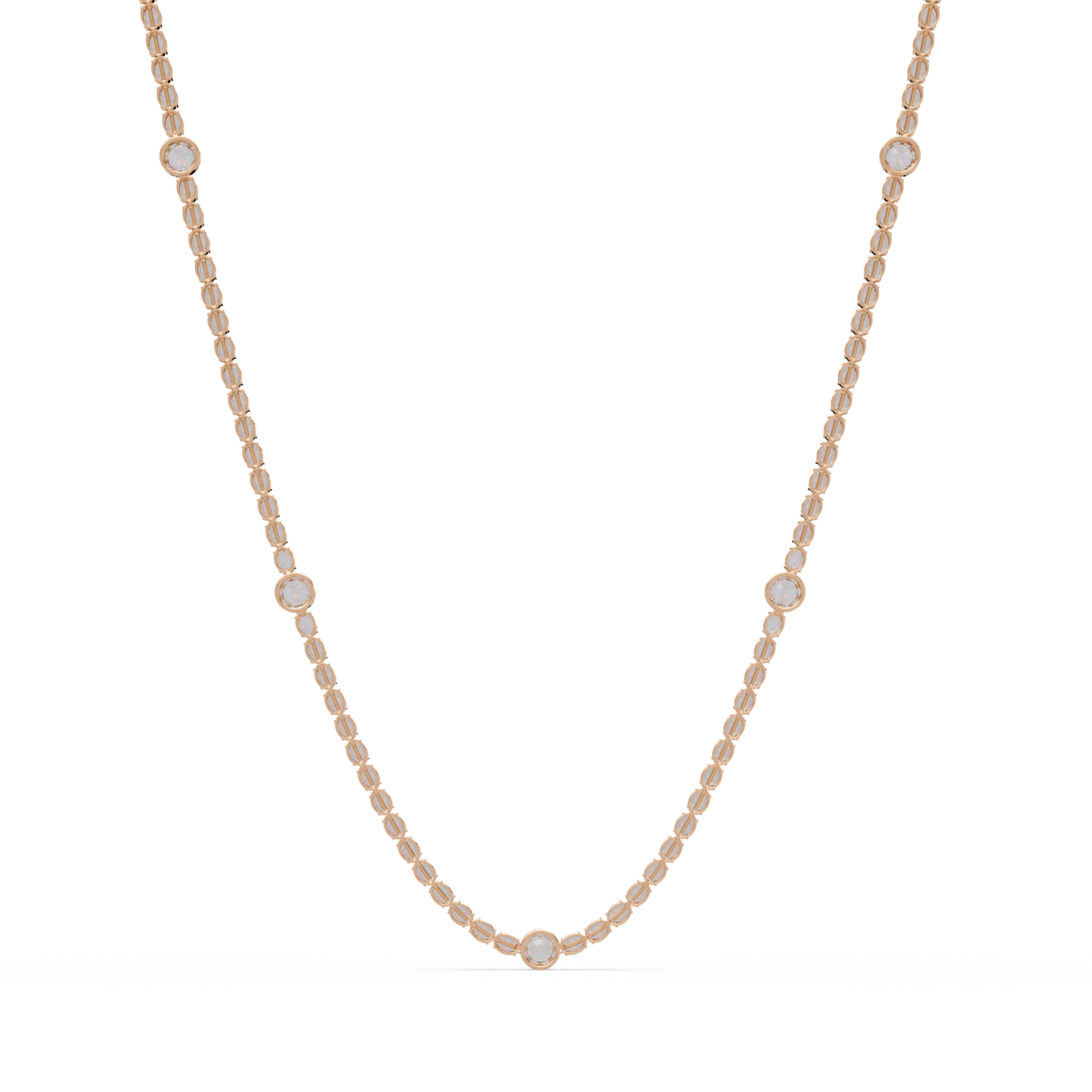 12.33 Ct Oval And Round Lab Grown Diamond Tennis Necklace In 14K Gold