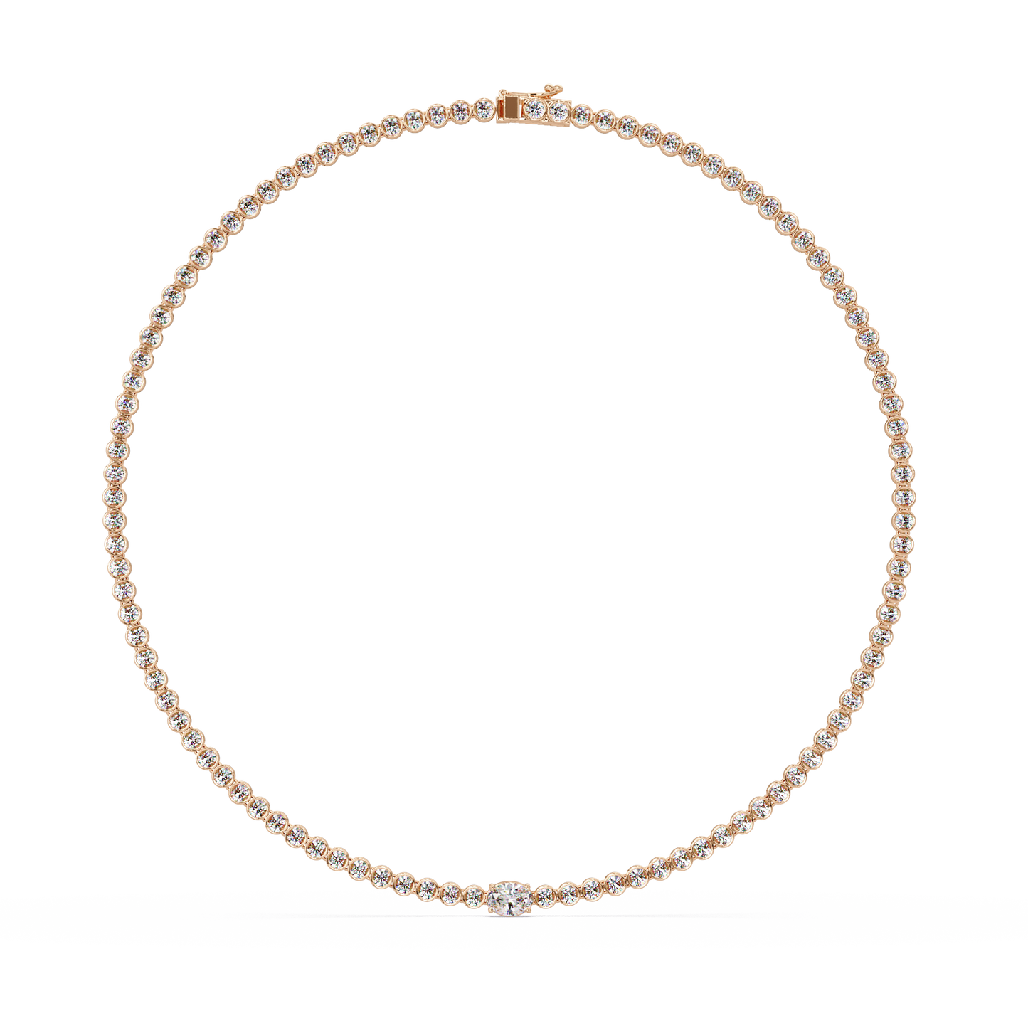 10.87 Ct Round Diamond Tennis Necklace With Oval Center Stone 14K Gold Lab Grown