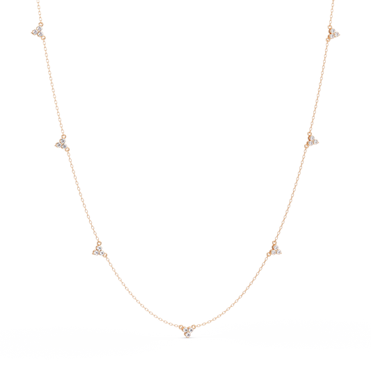 Diamond Clover Station Necklace 14K Gold Lab Grown Diamonds