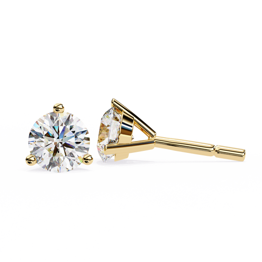 2.57 CTW round lab-grown diamond stud earrings in a three-prong martini setting crafted from 14K gold.