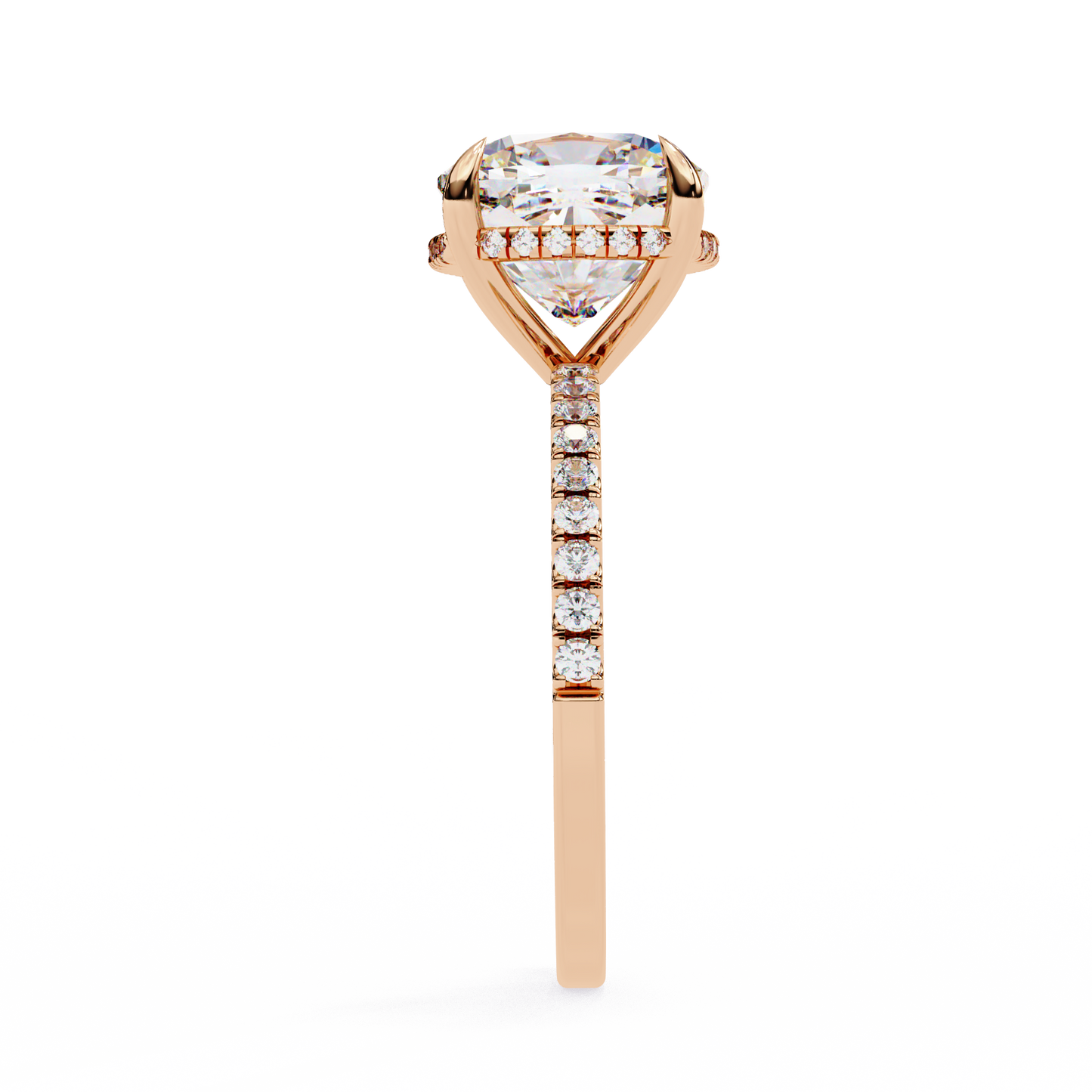3.53 CTW Cushion Lab-Grown Diamond Hidden Halo Pavé Engagement Ring in 14K Rose Gold