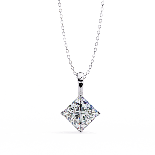 2.90 CT Princess-Cut Lab-Grown Diamond Pendant Necklace in 14K Gold & Platinum
