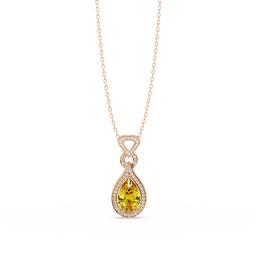 5.1 CTW Pear Halo Geometric Drop Colorstone Pendant Necklace