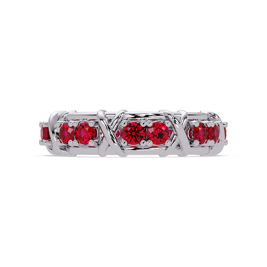 1.3 CTW Round Colorstone Designer Band Ring with Ruby Red stone in 14K White Gold – Lunéa Paris