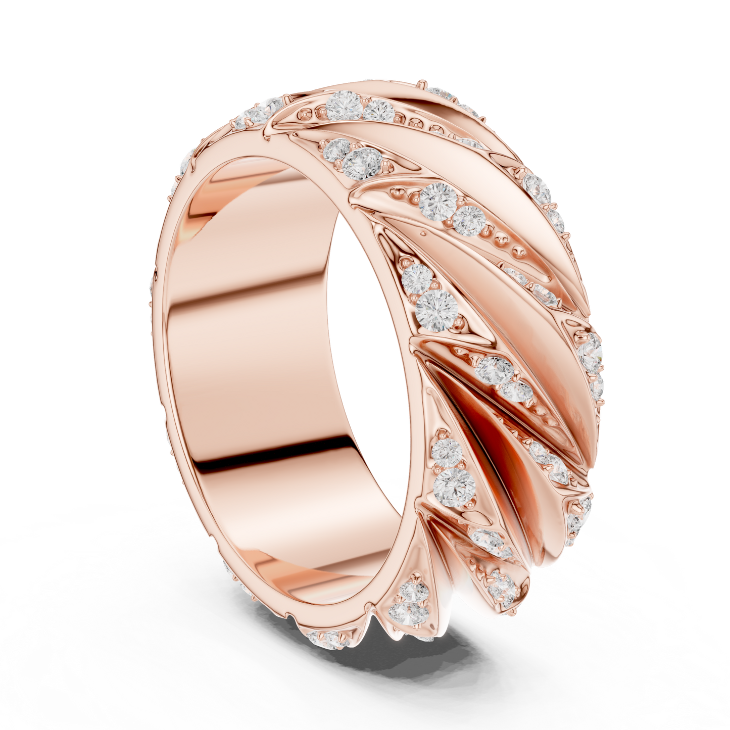 0.63 CTW Round Lab-Grown Diamond Sculpted Leaf Men’s Band in 14K Gold