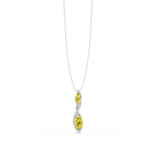0.7 CTW Double Marquise Twist Colorstone Pendant Necklace – Citrine Lemon Yellow – 14K White Gold