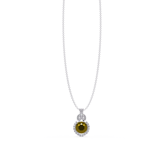 2.1 CTW Round Halo Circle Colorstone Pendant Necklace – Citrine Lemon Yellow – 14K White Gold