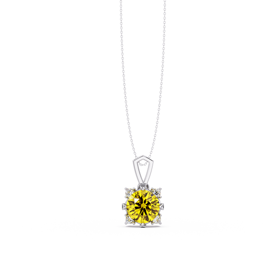 1.6 CTW Round Four-Accent Colorstone Pendant Necklace — Citrine Lemon Yellow — 14K White Gold