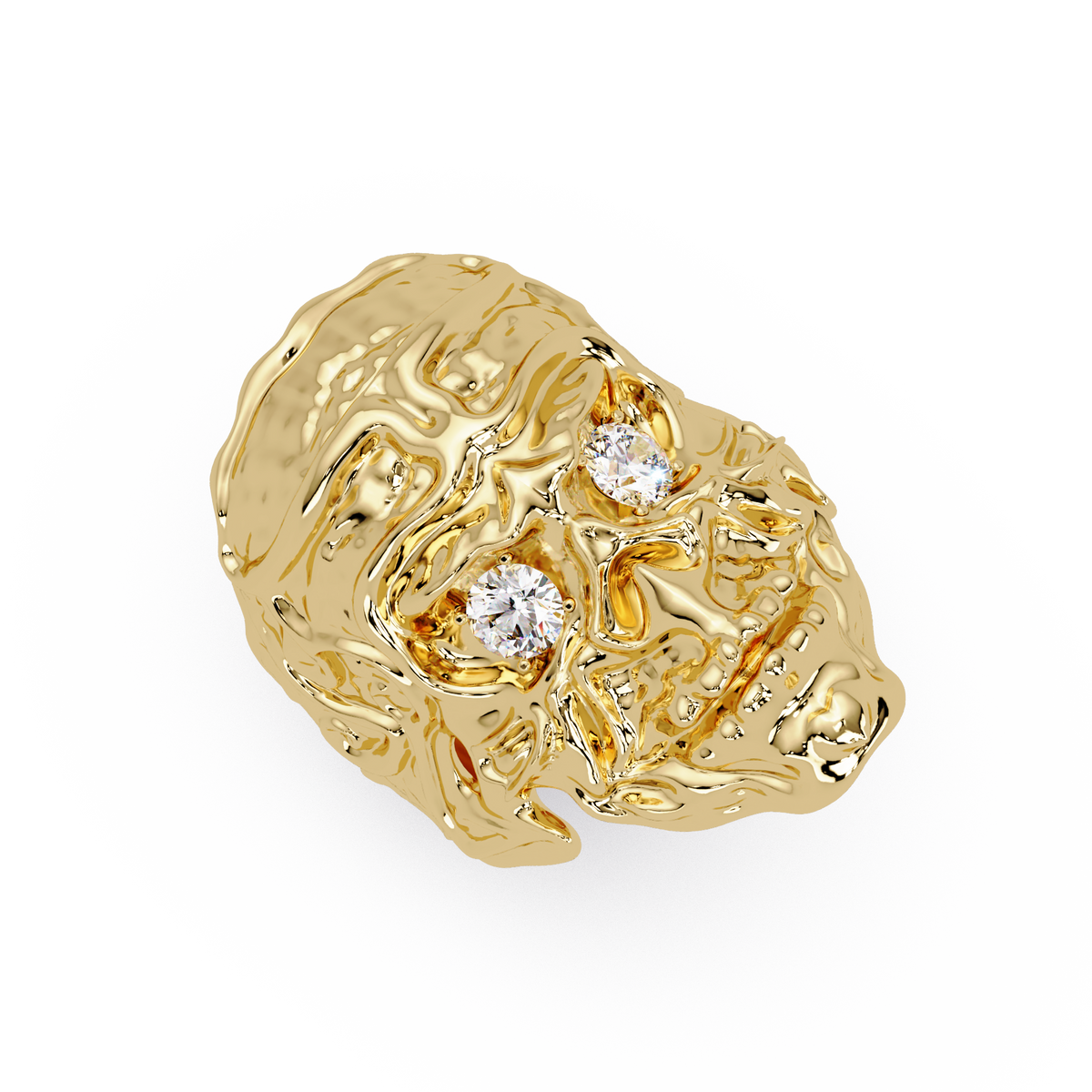 Skull Colorstone Signet Ring in 14K Yellow Gold – profile view