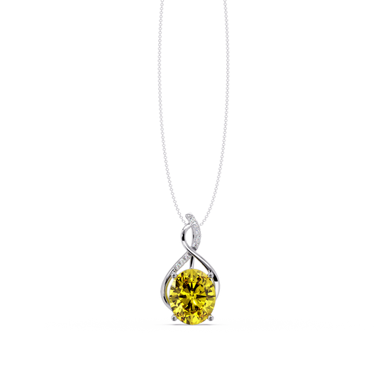 4.9 CTW Oval Twist Colorstone Pendant Necklace — Citrine Lemon Yellow — 14K White Gold