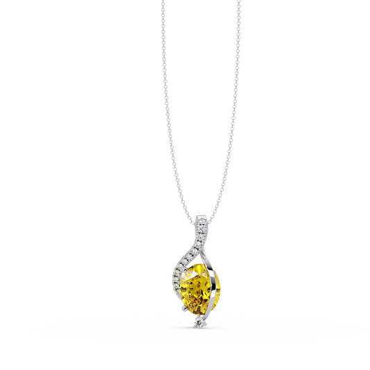 2.9 CTW Oval Curve Colorstone Pendant Necklace — Citrine Lemon Yellow — 14K White Gold