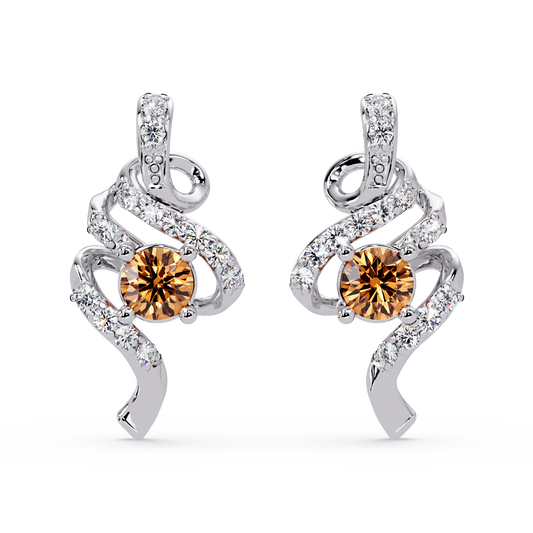 ER CAD007 scroll colorstone stud earrings Champagne Topaz White gold