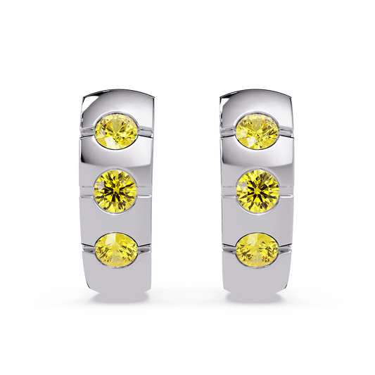 0.6 CTW Round Channel-Set Colorstone Hoop Earrings in White gold, Citrine Yellow