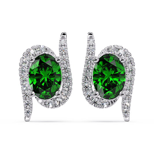 1.6 CTW Curved Oval Colorstone Halo Stud Earrings Emerald Green White gold