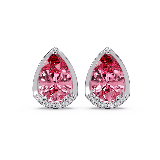 2.3 CTW Sculpted Pear Halo Colorstone Stud Earrings Tourmaline Pink White gold