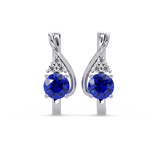 Round crossover colorstone drop earrings, Sapphire Blue in White gold
