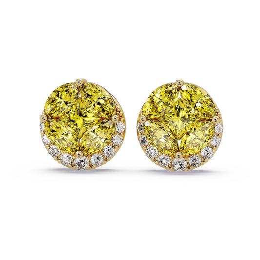 0.8 CTW marquise and princess colorstone halo stud earrings in Gold, Citrine Yellow stones