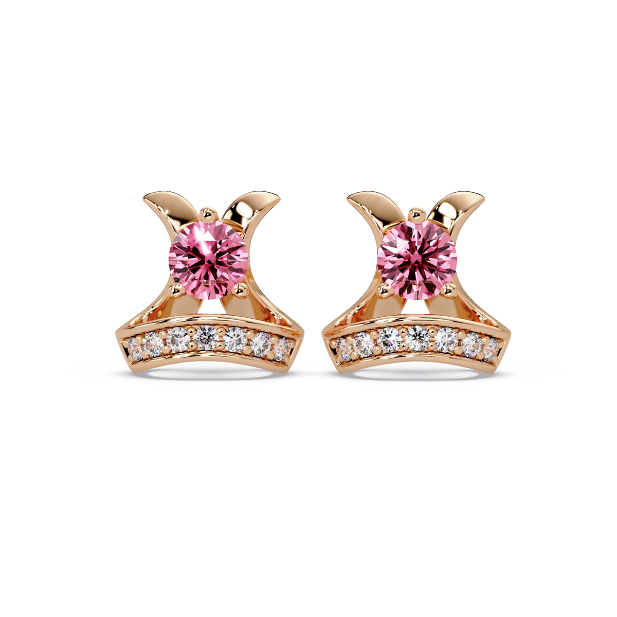 0.6 CTW princess-cut colorstone and white diamond accent stud earrings in Rose gold, Tourmaline Pink stones