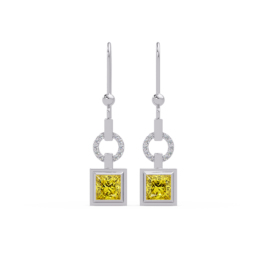 1.5 CTW princess-cut colorstone drop earrings in White gold, Citrine Yellow