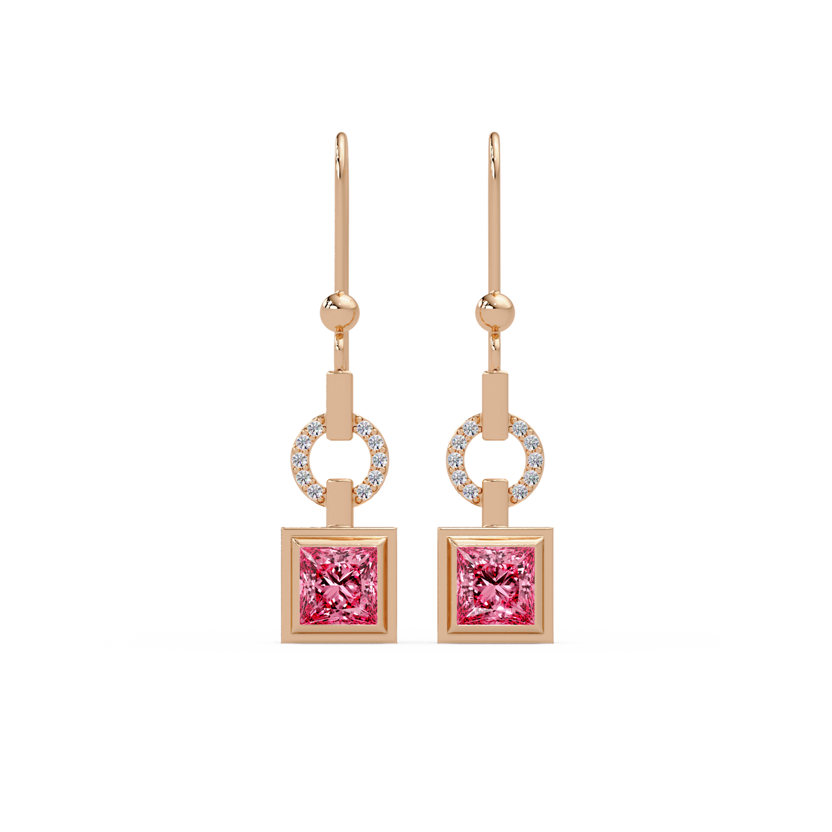 1.5 CTW princess-cut colorstone drop earrings in Rose gold, Tourmaline Pink