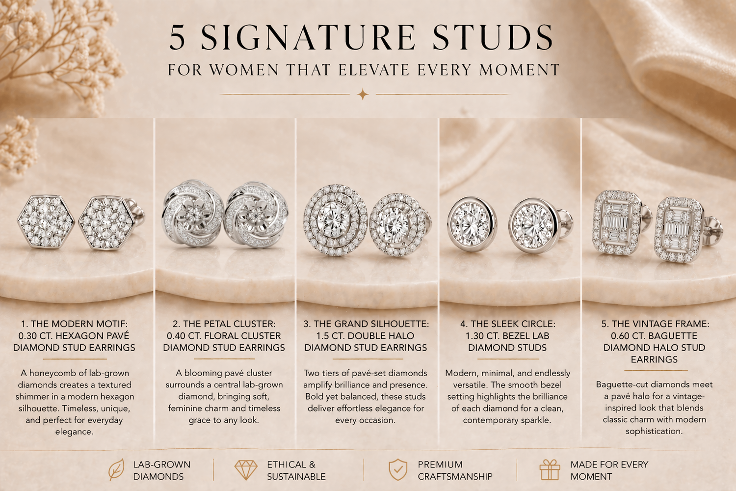 Types of Studs to Choose for a Refined Jewelry Collection by Lunéa Paris