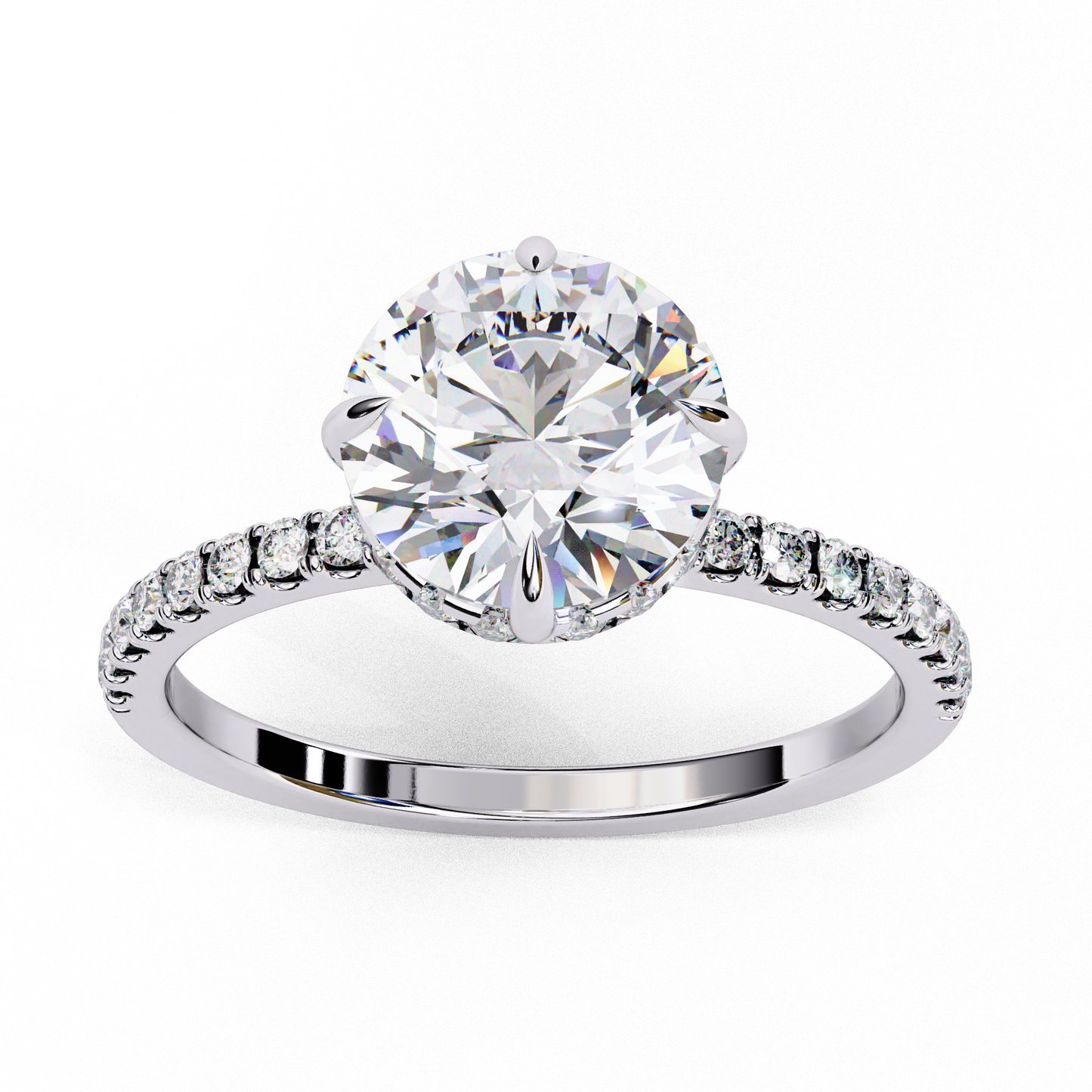 2.67 CTW Round Lab-Grown Diamond Hidden Halo Pavé Engagement Ring in 14K Gold
