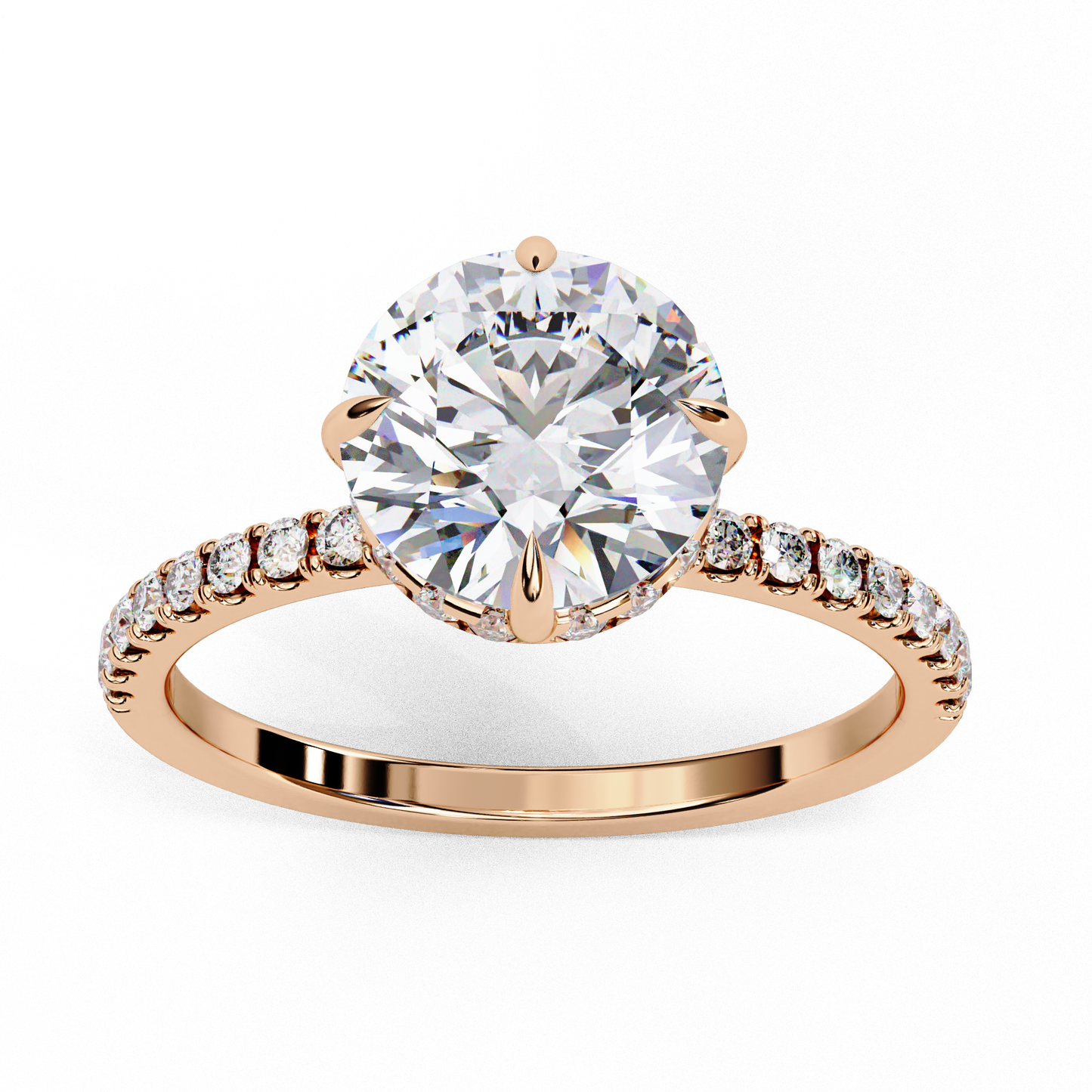 2.67 CTW Round Lab-Grown Diamond Hidden Halo Pavé Engagement Ring in 14K Gold