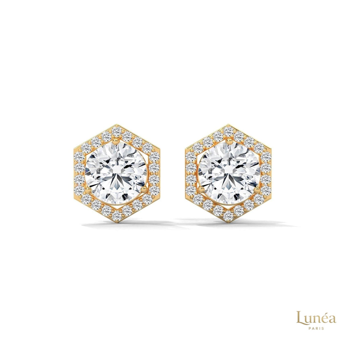 0.22 CT. Hexagon Halo Lab Diamond Stud Earrings