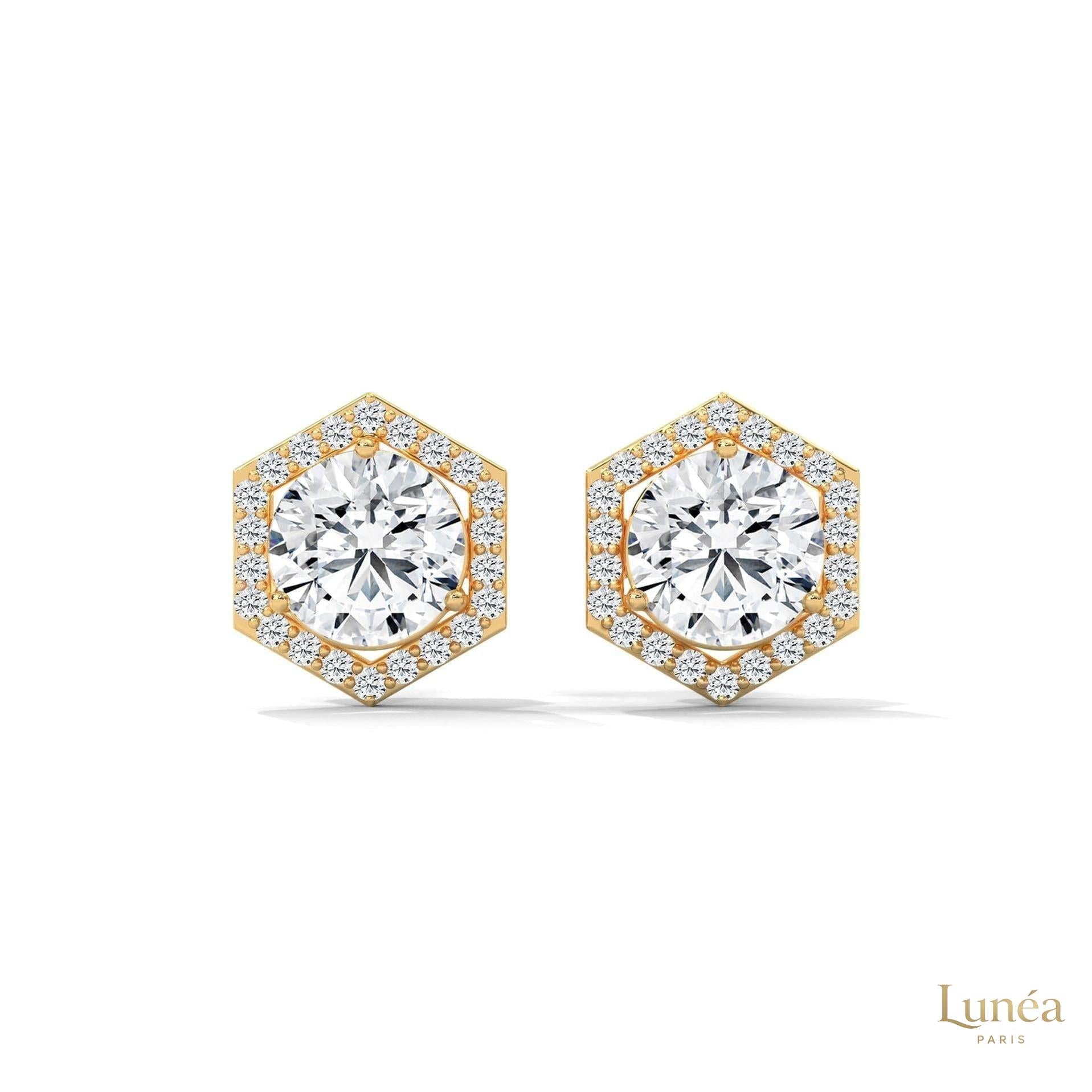 0.22 CT. Hexagon Halo Lab Diamond Stud Earrings