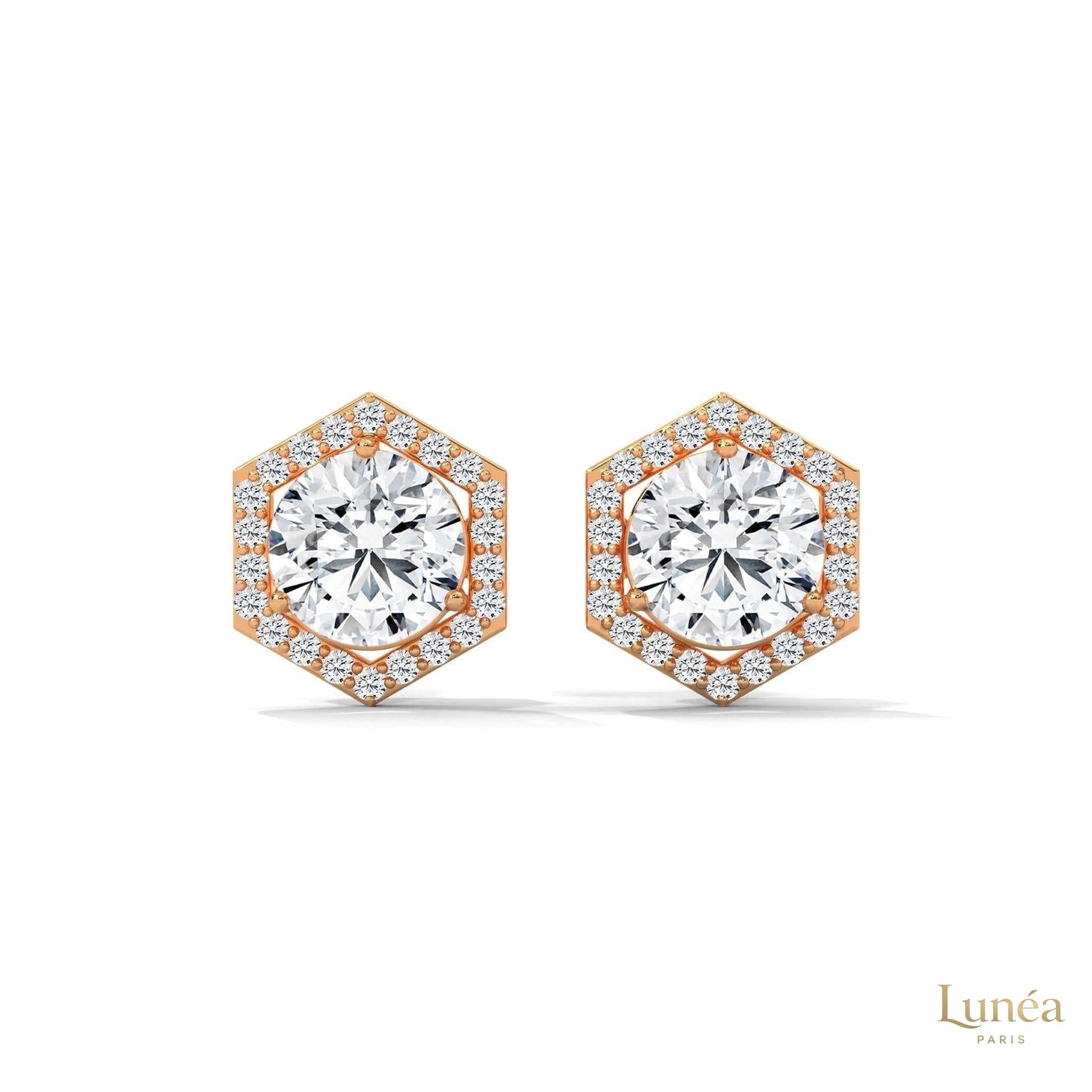 0.22 CT. Hexagon Halo Lab Diamond Stud Earrings