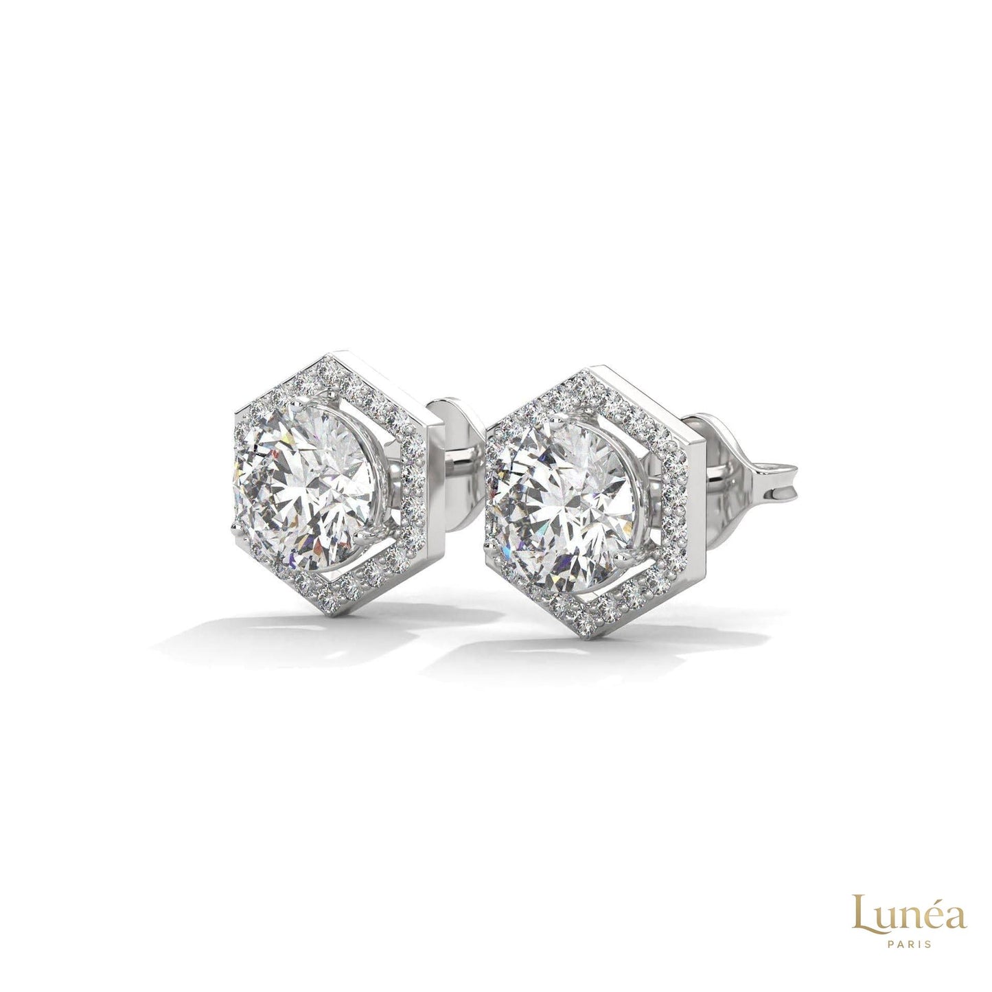 0.22 CT. Hexagon Halo Lab Diamond Stud Earrings