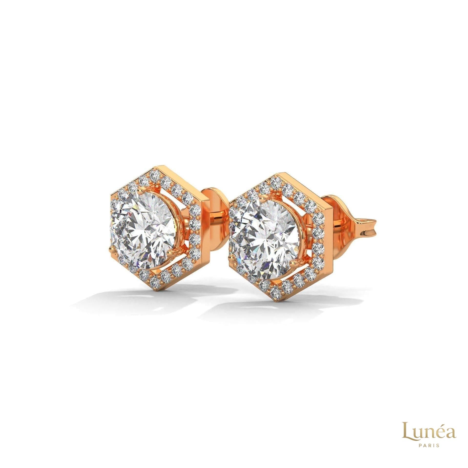 0.22 CT. Hexagon Halo Lab Diamond Stud Earrings