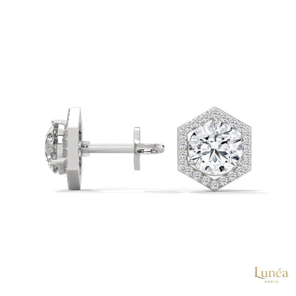 0.22 CT. Hexagon Halo Lab Diamond Stud Earrings
