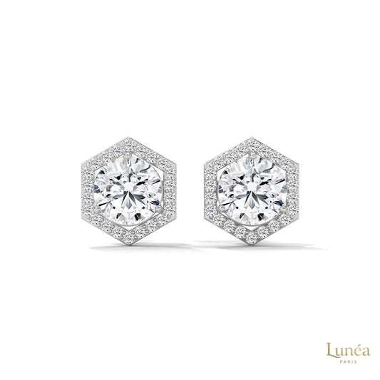 0.22 CT. Hexagon Halo Lab Diamond Stud Earrings