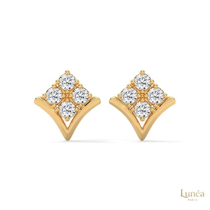 14K gold chevron cluster stud earrings featuring brilliant lab-grown diamonds in a modern V-shape silhouette.
