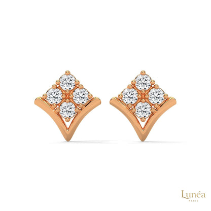 14K gold chevron cluster stud earrings featuring brilliant lab-grown diamonds in a modern V-shape silhouette.