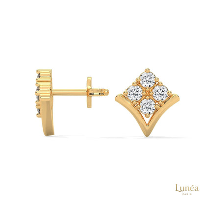 14K gold chevron cluster stud earrings featuring brilliant lab-grown diamonds in a modern V-shape silhouette.