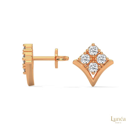 0.25 CT chevron cluster stud earrings in 14K rose gold with sparkling lab-grown diamonds in a V-shape silhouette.