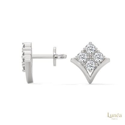 14K white gold chevron cluster stud earrings featuring brilliant lab-grown diamonds in a modern V-shape design.
