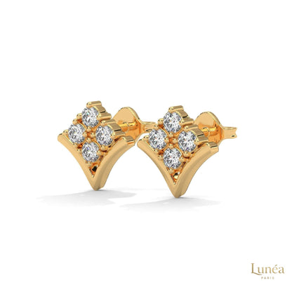 Chevron cluster stud earrings in 14K gold with sparkling lab-grown diamonds in a modern V-shape silhouette.