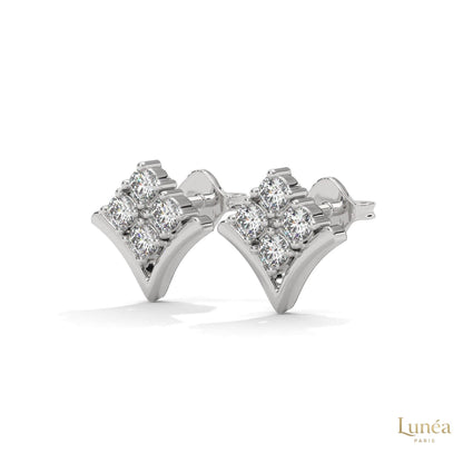 14K gold chevron cluster stud earrings featuring brilliant lab-grown diamonds in a modern V-shape silhouette.