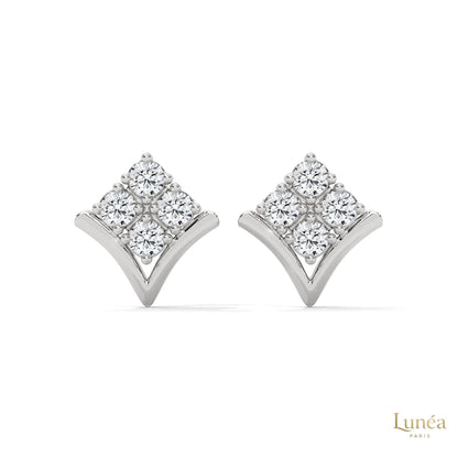 14K gold chevron cluster stud earrings featuring brilliant lab-grown diamonds in a modern V-shape silhouette.