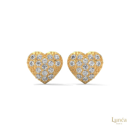 0.30ct heart-shaped stud earrings featuring a pavé cluster of round lab-grown diamonds set in polished 14K gold.