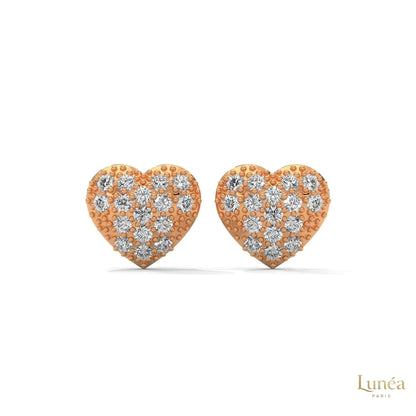 0.30ct heart-shaped stud earrings in 14K rose gold featuring a pavé cluster of round brilliant lab-grown diamonds.