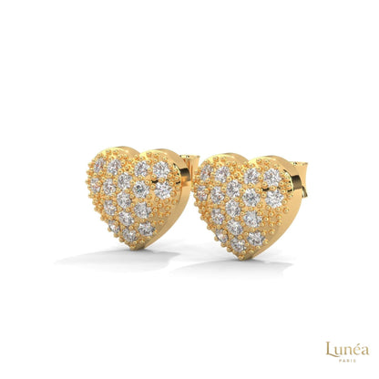 0.30ct heart-shaped stud earrings featuring pavé-set round lab-grown diamonds in polished 14K gold.
