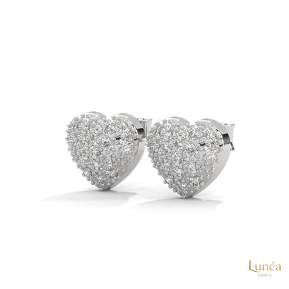 0.30ct heart-shaped stud earrings featuring a pavé cluster of round lab-grown diamonds set in polished 14K white gold.
