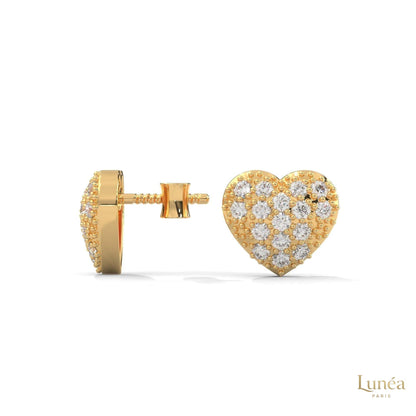 0.30ct heart-shaped stud earrings featuring a pavé cluster of round lab-grown diamonds set in polished 14K gold.