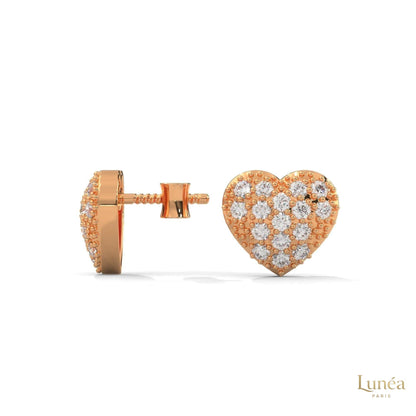 0.30ct heart-shaped stud earrings featuring pavé-set round lab-grown diamonds in polished 14K gold.