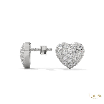 0.30ct heart-shaped stud earrings featuring pavé-set round lab-grown diamonds in polished 14K gold.